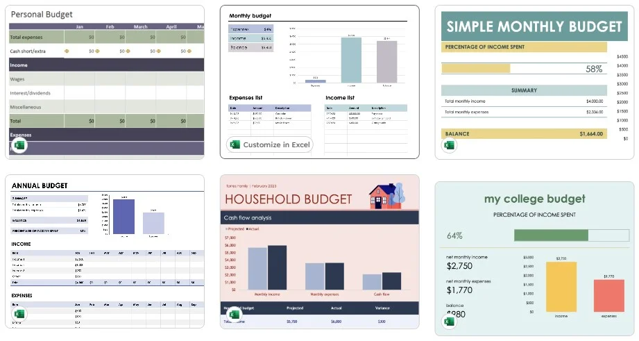 Microsoft Excel Budget Spreadsheet Templates