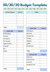 50-30-20 Budget Template